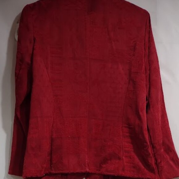 DRESS BARN RED VELVETY BLAZER 5 BUTTON HOLIDAY JACKET CHOKER COLLAR SIZE S - Picture 4 of 10